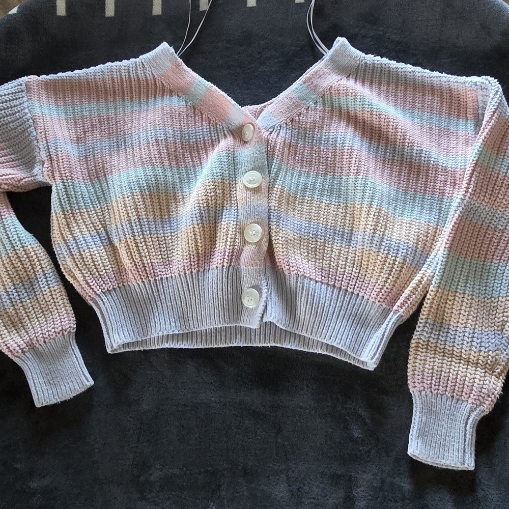 Jessica Simpson Pastel Striped Cropped Button Cardigan